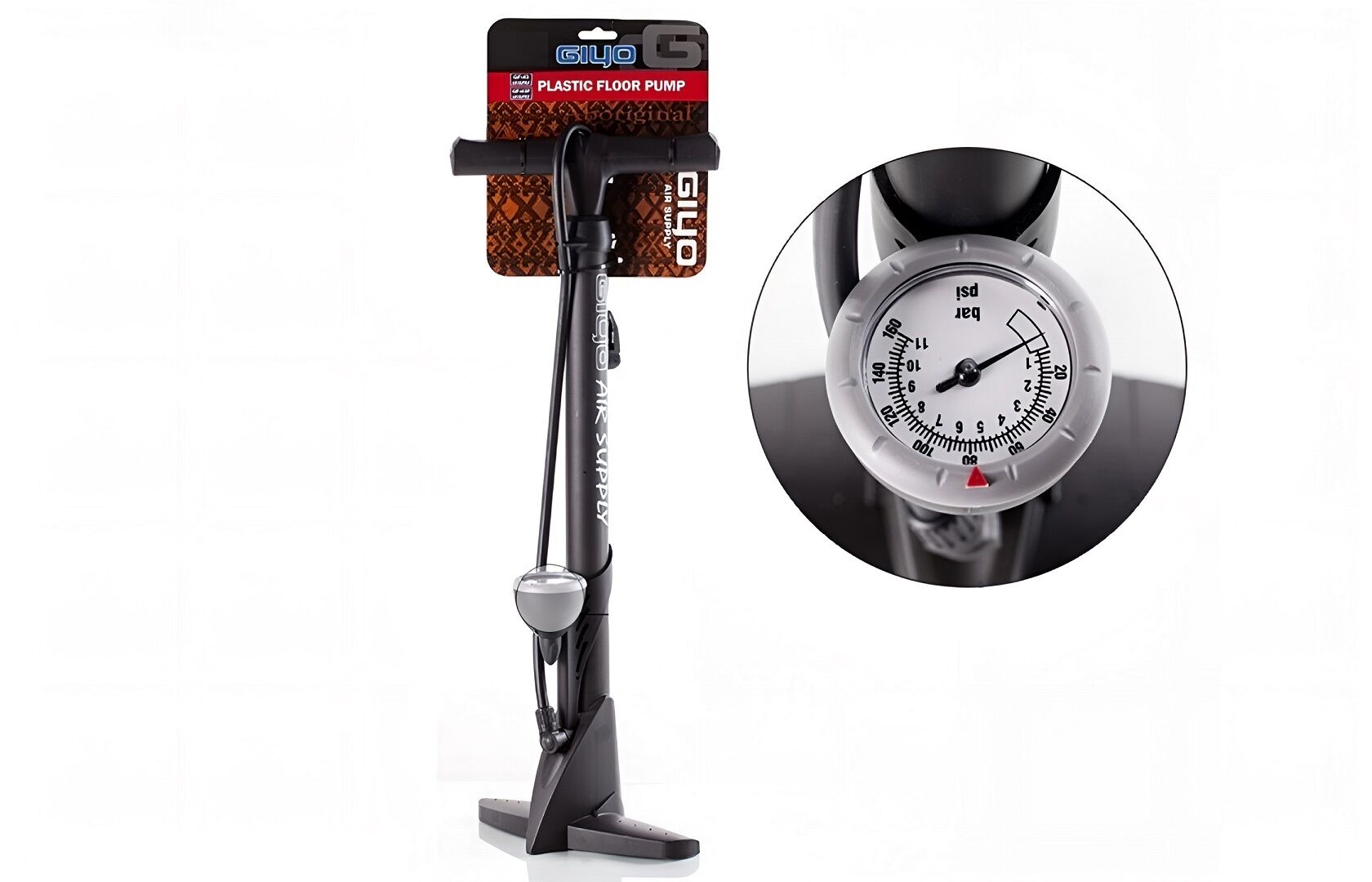 Насос GIYO, GF-43P, напольный универсальный, 600 мм, A/V, переходник на Presta, с манометром, 160 psi/11 bar (GF-43P)
