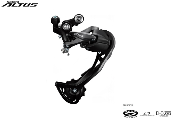 Переключатель задний SHIMANO ALTUS RD-M2000, 9 скор., крепление (на болт) под петух, SHADOW RD, Medium Cage, SGL, Black (ARDM2000SGL)