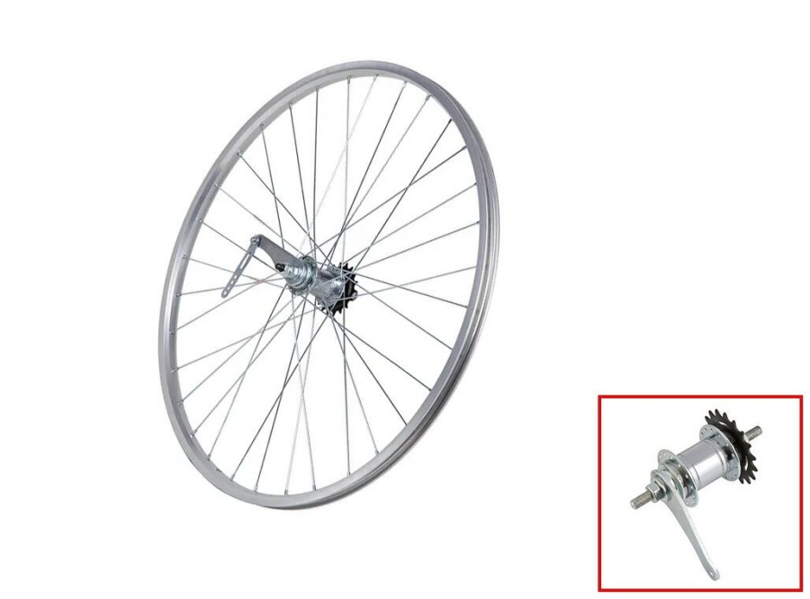 Колесо в сборе 24" заднее, втулка CF-E10, 3/8" (гайка), 1 скор., с ножным тормозом, алюминиевый одностеночный обод (WSF-24R)