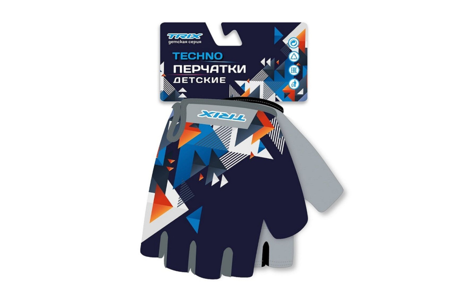 Велоперчатки детские "TECHNO", короткие пальцы, гелевые вставки, дышащая лайкра/искусств. замша, антискользящие, размер "7XS" (УТ00028778)
