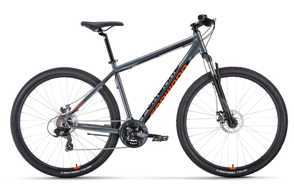 Велосипед FORWARD APACHE 29 2.0 D CLASSIC (29" 21 ск. рост. 19") 2022, серый матовый/оранжевый, RBK22FW29108
