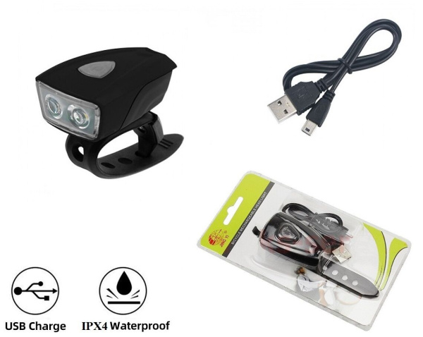 Фара передняя, 2 Super LED, USB зарядка с аккумулятором 3,7V/400 mAh, 3 режима работы, Waterorof IPX4, блистер, JY-7044