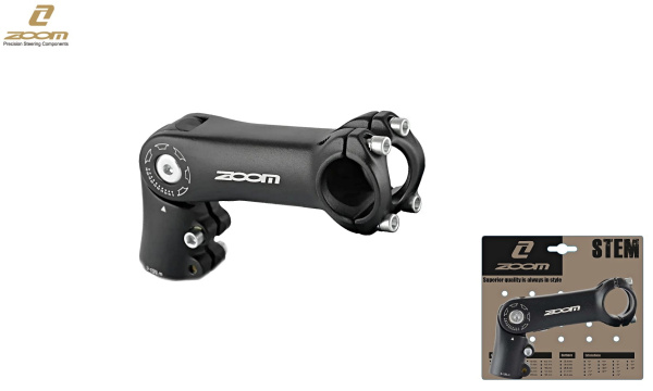Вынос руля ZOOM TDS-C269-8, алюминиевый регулируемый безрезьбовой, посадка 1-1/8" (28.6), под руль 25.4 мм, дл. 110 мм, Rise 0°-90°, ZOOM (черный)