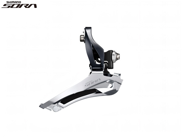 Переключатель передний SHIMANO SORA R3000-F, 2x9 скоростей, нижняя тяга, 52T, крепление к раме Brazed-On Mount, угол 61-66° (AFDR3000F)