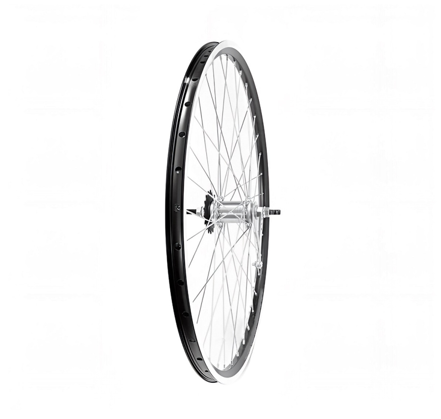 Колесо в сборе 28" заднее, втулка CF-CTO1-1, 3/8 (гайка) c ножным тормозом, 1 ск., двухстеночный алюминиевый анодированный обод, Forward DW (W2829R2SN)