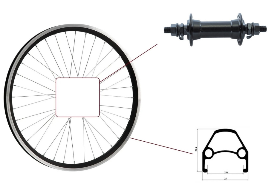 Колесо в сборе 24" переднее, втулка SF-HB03FR (BL), V-Brake, 3/8" (гайка), двустеночный алюминиевый фрезерованный обод (УТ00033012)