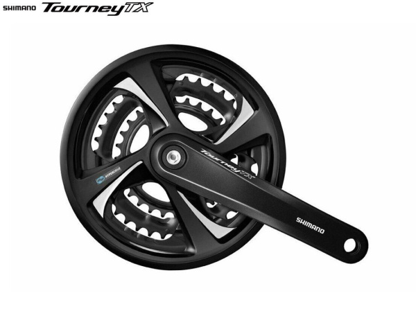 Комплект шатунов (система) 175 мм, SHIMANO FC-TX801 TOURNEY TX, алюминиевые шатуны, под квадрат, SQR, 3х7/8 скор., с защитой, 48х38х28T (черный, AFCTX801E888CL)
