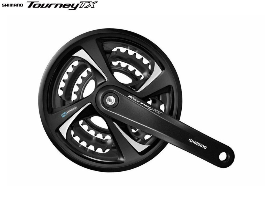 Комплект шатунов (система) 175 мм, SHIMANO FC-TX801 TOURNEY TX, алюминиевые шатуны, под квадрат, SQR, 3х7/8 скор., с защитой, 48х38х28T (черный, AFCTX801E888CL)
