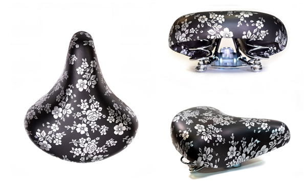 Седло комфорт 245х210 мм, HF-AZ-0801A, на пружинах, с замком (Black/Flower, УТ00019353)