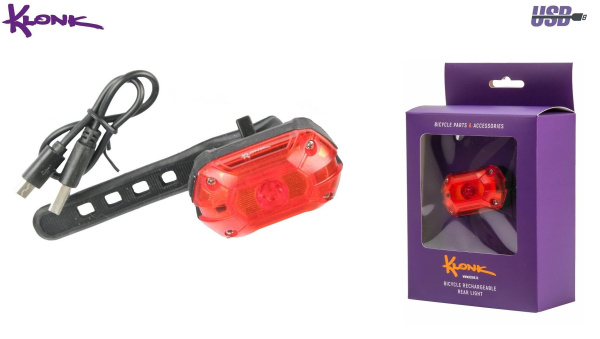 Фонарь задний KLONK аккумуляторный, 700 mAh, LiPo 3,7 V, USB кабель, IPX4 влагозащищенный корпус, блистер, 11930 (УТ00027719)