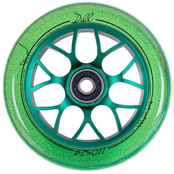 Колесо для трюкового самоката 110 мм, алюминиевое, DILL, подшипники ABEC 9, TT, Green (NN010293)