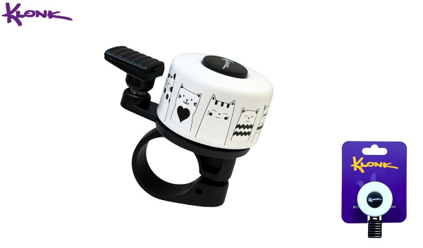 Звонок велосипедный KLONK, ударный, Alu ⌀35 мм, Котики, KLK-10016 (White)