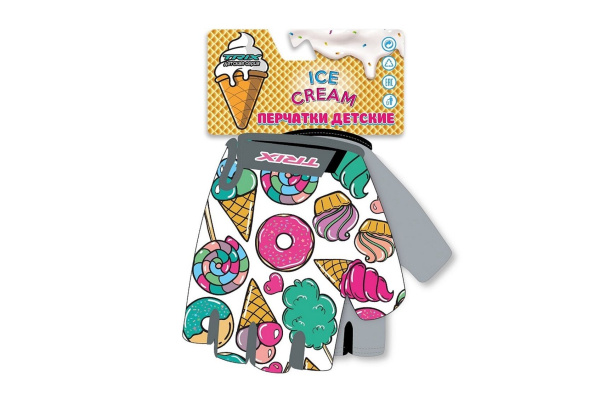 Велоперчатки детские "ICE CREAM", короткие пальцы, гелевые вставки, дышащая лайкра/искусств. замша, антискользящие, размер "5XS" (УТ00028758)