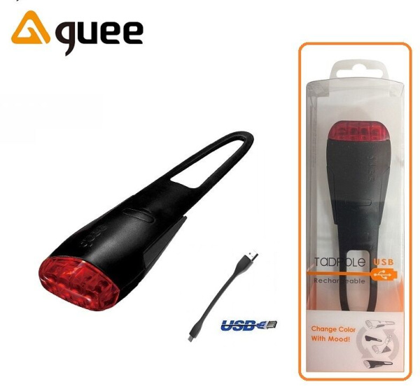 Фонарь задний GUEE, TADPOLE, аккумуляторный, USB, 3,7V/260mAh, 4 Super LED Light, блистер (черный, GU-SLA1-RA1-BK)