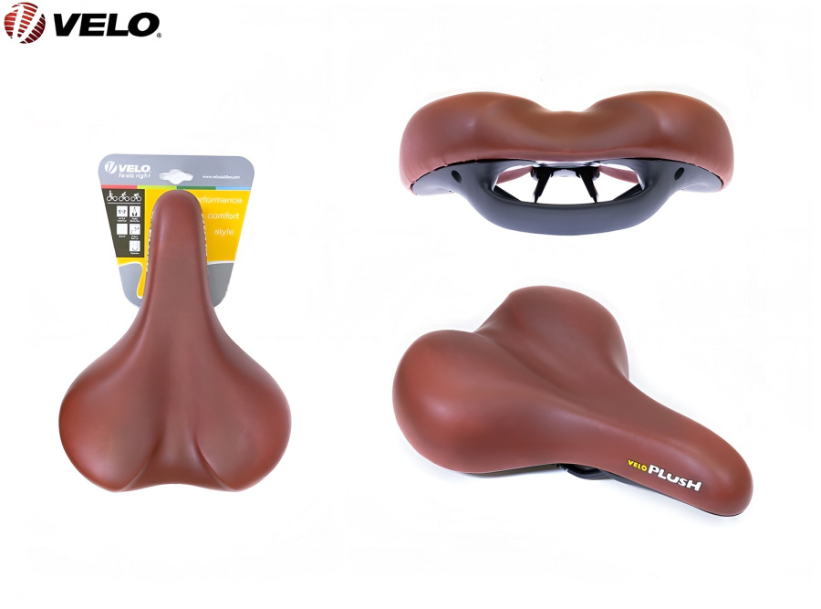 Седло актив "VELO" VL-6221, COMFORT GEL, 265x213 мм, Plush, гелевое (коричневый, VL-6221BR)