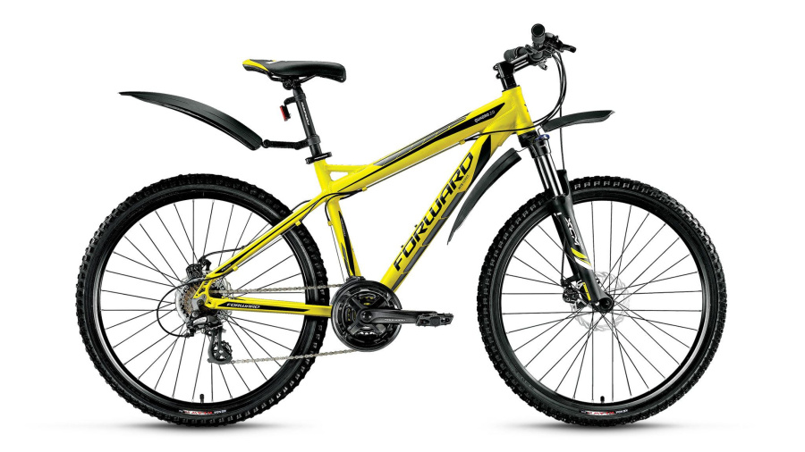 Велосипед FORWARD QUADRO 2.0 disc (26" 21 ск. рост 17") 2015-2016 (желтый мат., RBKW6M66Q074)