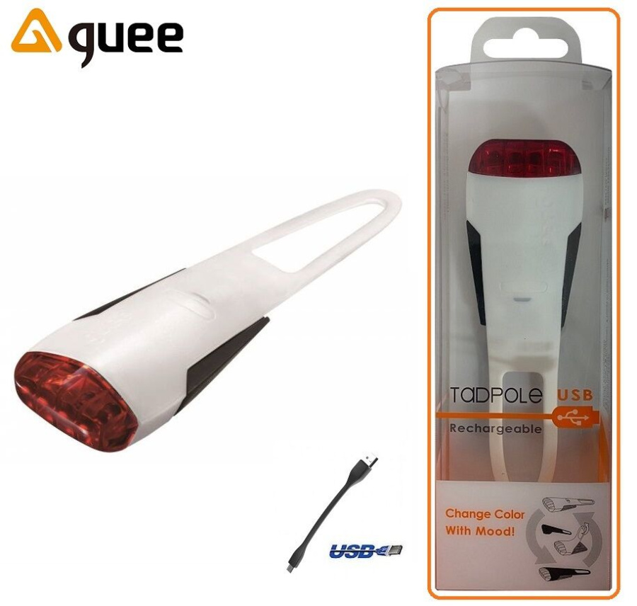 Фонарь задний GUEE, TADPOLE, аккумуляторный, USB, 3,7V/260mAh, 4 Super LED Light, блистер (белый/черный, GU-SLA1-RA1-WH)