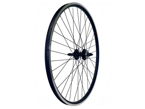 Колесо в сборе 26" заднее, втулка SF-HB25R, Дисковая (6 винтов) под трещотку, 3/8" (гайка), двустеночный алюминиевый фрезерованный обод (УТ00019916)