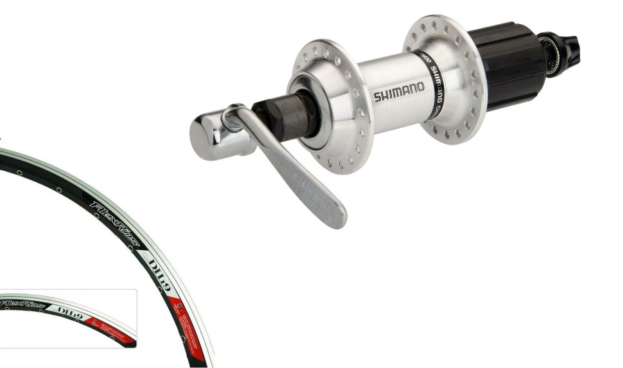 Колесо в сборе 26" заднее, алюминиевая втулка SHIMANO FH-RM30, под кассету 8/9 ск., 10 мм (эксцентрик), пистонированный двустеночный обод ALEXRIMS DH-19 White (УТ00025960)