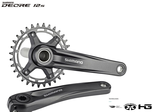 Комплект шатунов (система) 175 мм, SHIMANO FC-MT510-1 DEORE, 12 ск., интегрированный вал, с ведущей звездой 32T, инд. упаковка (черный, EFCMT5101EXA2L)
