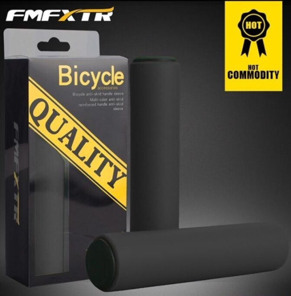 Рукоятки руля (грипсы, комплект) силиконовые, "FMFXTR", для самоката/велосипеда, с заглушками (барендами), 135 мм (черный, GRIPSFMFXTR1)