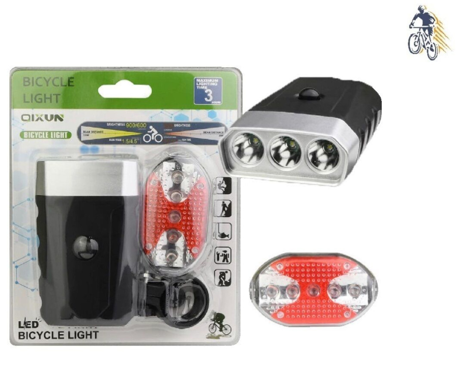 Фонари, комплект (LED перед.+зад.), QX-T0308, LED, 3/5 диодов, 4 режима работы, блистер, QIXUN