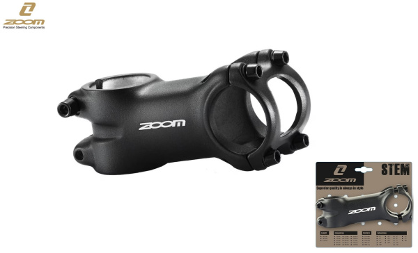 Вынос руля ZOOM TDS-C301-8 FOV, алюминиевый нерегулируемый безрезьбовой, посадка 1-1/8" (28.6) мм, под руль 31,8 мм, дл. 75 мм, Rise ±6°, 4-х болт., ZOOM (черный)