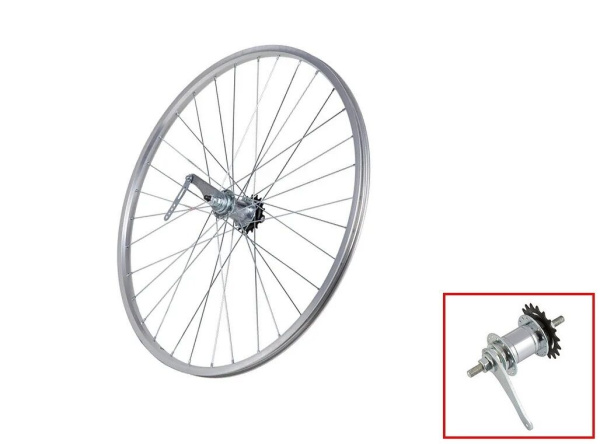 Колесо в сборе 24" заднее, втулка CF-CTO1-1, 3/8" (гайка), 1 скор., с ножным тормозом, алюминиевый одностеночный обод Forward SW (RWR240036C09)