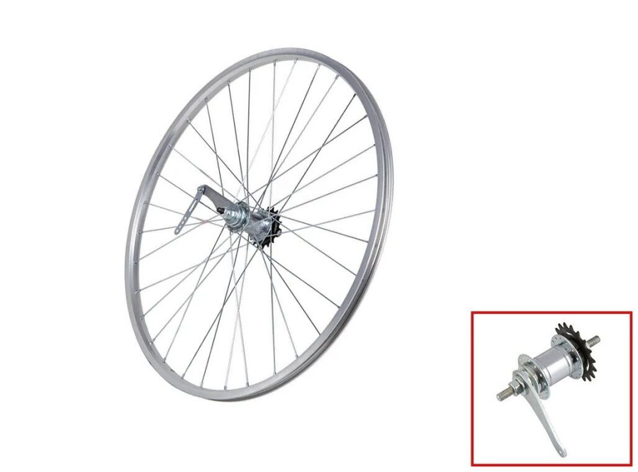 Колесо в сборе 24" заднее, втулка CF-CTO1-1, 3/8" (гайка), 1 скор., с ножным тормозом, алюминиевый одностеночный обод Forward SW (RWR240036C09)