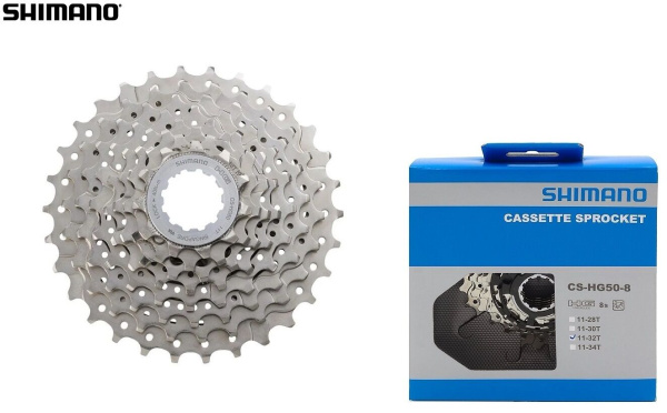 Кассета 8 ск. SHIMANO CS-HG50-8, CLARIS, 11-32T, Ni-Plated, инд. упак. (ECSHG508132P)