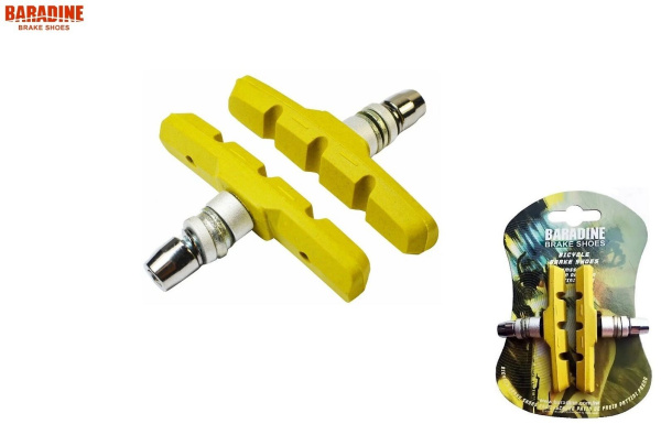 Тормозные колодки 70 мм BARADINE, V-Brake, всепогодные, блистер, пр-во Тайвань, MTB-947V, YELLOW (MTB-947V-YL)