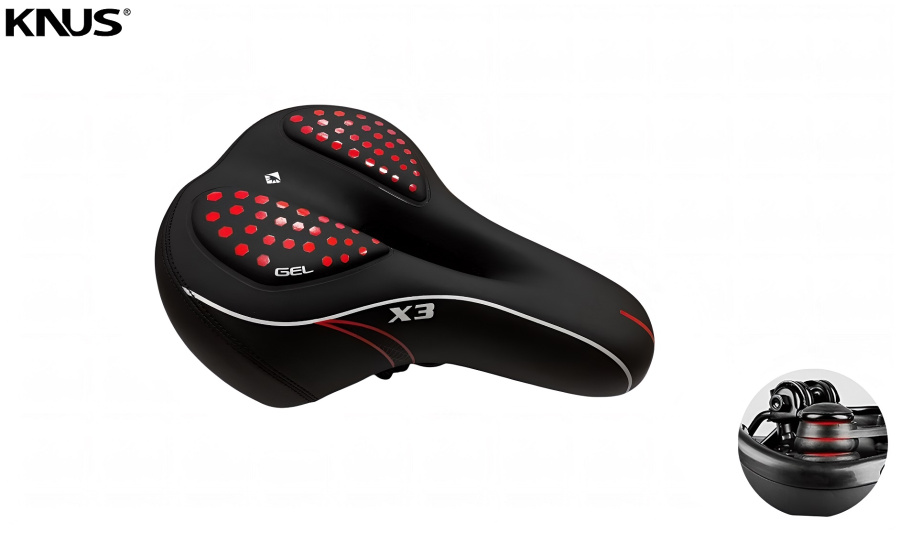 Седло KNUS, COMFORT Series, DS-190-1, X3 GEL, 270х210 мм, с гелевыми вставками, с вент. отверстием, эластомерные пружины (УТ00030534)