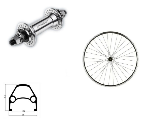 Колесо в сборе 27,5" переднее, алюминиевая втулка SF-A201F, 36 отв., V-Brake, 3/8" (гайка), двустеночный обод (УТ00026664)