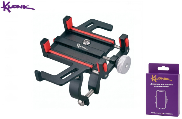 Держатель для смартфона, 4.0"-8.0", алюминиевый, крепление на руль, KLONK, Black/Red, KLK-90008