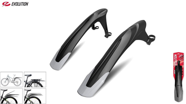 RBRL Комплект крыльев, 24"-29", MTB, переднее - на штаны вилки, заднее - на верхние перья рамы, для покрышек max. 2,5", MG-1000F/R, EVOLUTION (черный/серый, УТ00031261)