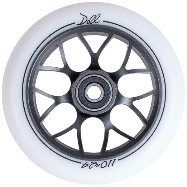 Колесо для трюкового самоката 110 мм, алюминиевое, DILL, подшипники ABEC 9, TT, White/Black (NN010295)