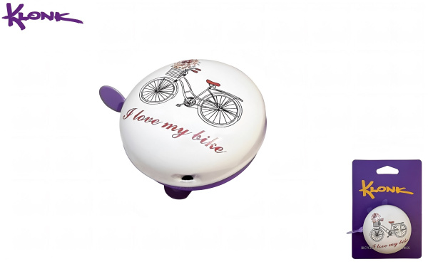 Звонок велосипедный KLONK, алюминиевый, ⌀58 мм, Classic, Lady's bike, KLK-10019 (White/Lilac)