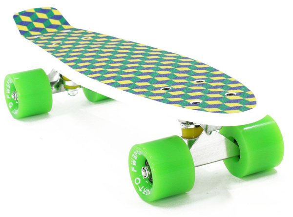 Скейтборд (Пенниборд) PWS Print Grip 3D 22", Alu, ABEC-7 (белый/зеленый, Grip37796)