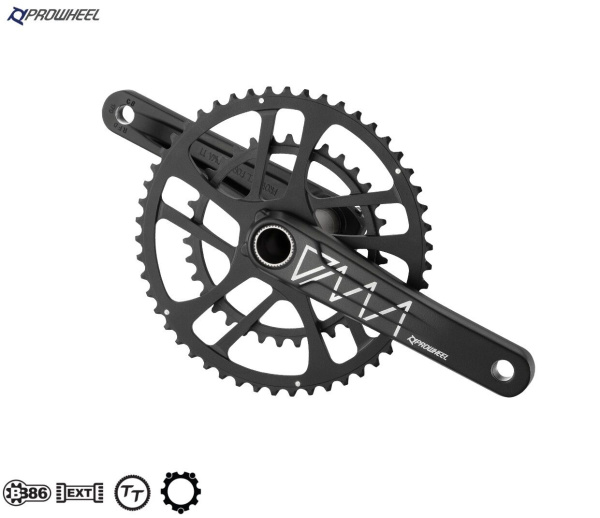 Комплект шатунов (система) PROWHEEL, алюминиевые шатуны 170 мм, с интегрированным полым валом под Hollowtech 2, звезды AL-7075-T6, 46/30T, Chainline 46, DMA-CR100A-TT (УТ00025653)