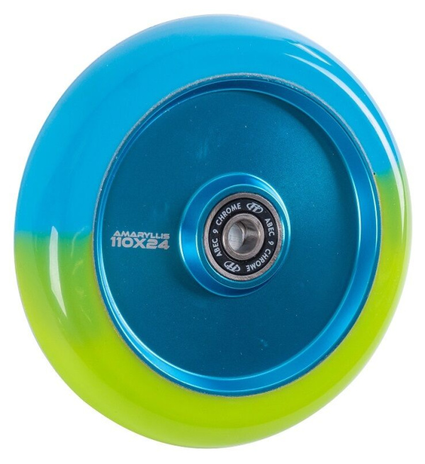 Колесо для трюкового самоката 110 мм, алюминиевое, AMARYLLIS, подшипники ABEC 9, TT, Blue/Green (NN011787)