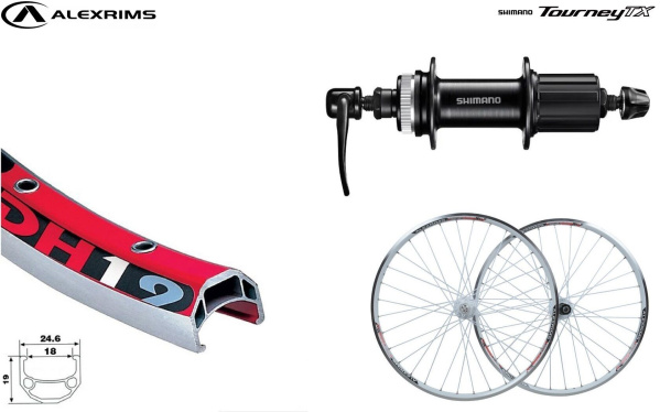 Колесо в сборе 26" заднее, алюминиевая втулка SHIMANO TX-505R, дисковая (Center Lock), под кассету 8/10 ск., эксцентрик, пистонированный двустеночный обод DH-19, ALEXRIMS (УТ00024950)