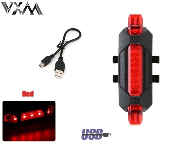 Фонарь задний DС-918A аккумуляторный, USB кабель, 5 LED, 4 режима работы, влагозащищенный (красный) УТ00021659