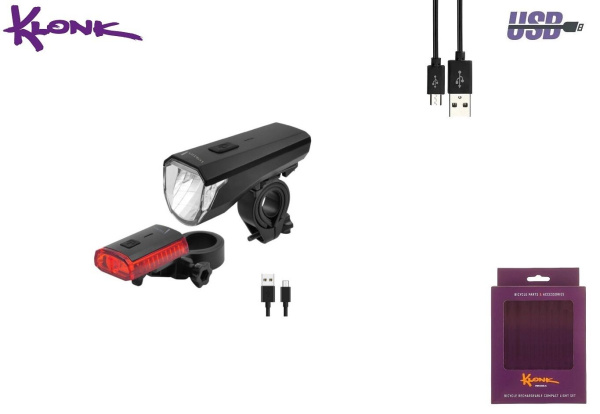 Фонари (комплект: LED передн.+задн.), micro USB, LiPo 3,7 V/ 1700/480 mAh, KLONK 11950 (УТ00024149)