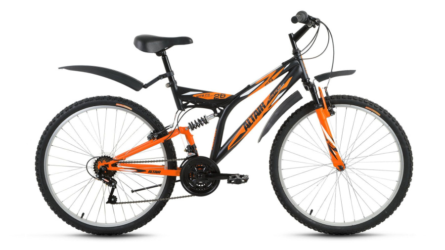 Велосипед ALTAIR MTB FS 26 (26" 18 ск. рост 16") 2016-2017 (черный/оранжевый мат., RBKT7SN6P003)