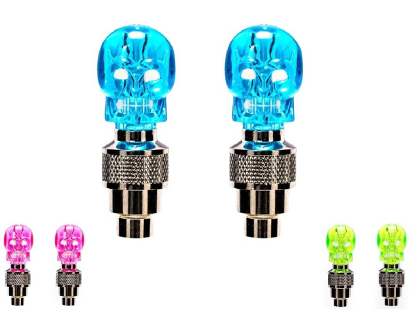 Колпачок на ниппель, Skull, светодиодный (1 LED), к-кт 2 шт., блистер (синий, красный, зеленый) (FWD3264704)