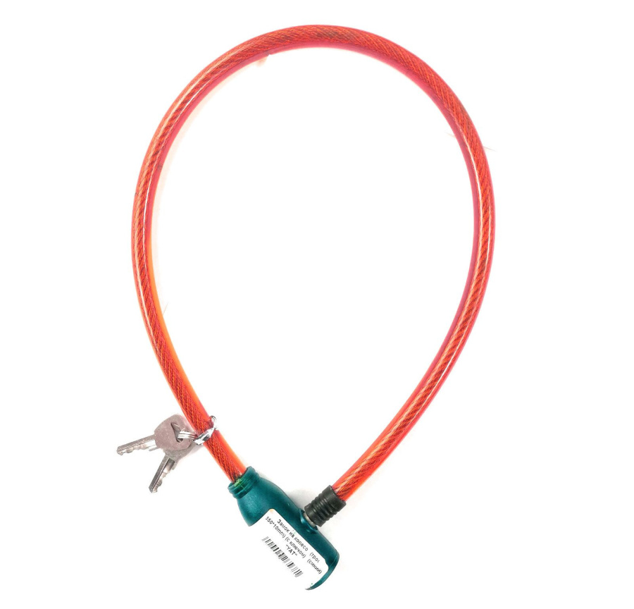 Замок противоугонный, Эконом, 10 х 650мм, трос, ключ, JK (красный, P-6593R)