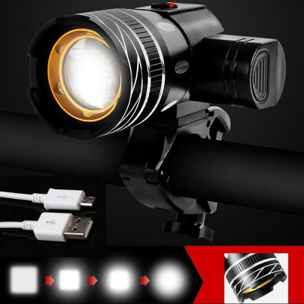 Фара передняя, XML T6 LED, алюминиевый корпус, настраиваемый ZOOM, с аккумулятором 1200 mAh , USB Rechargeable,  IPX3 Waterproof, BIKEIN (FWD3265358)