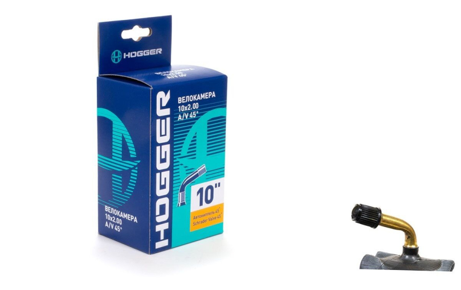Камера 10x2,00 бутил, загнутый авто-ниппель (45°), HOGGER (УТ00026806)