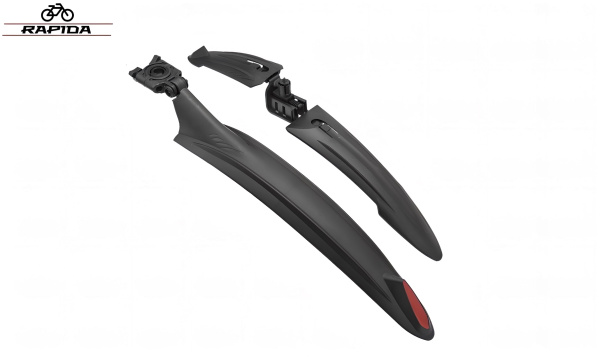 Комплект крыльев, 26"-29", MTB, (шир. 80 мм) переднее- в шток вилки, заднее- быстросъемное, на подседельный штырь, с отражателями, XGNB-067, RAPIDA (УТ00024745)