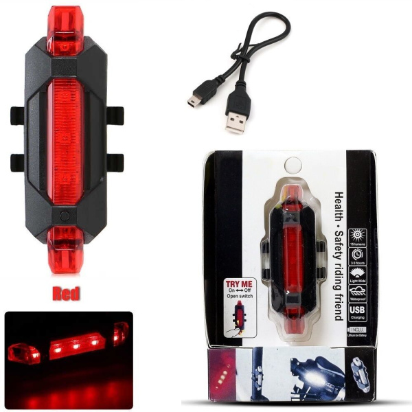 Фонарь задний, DС-918, аккумуляторный, USB кабель, LED, 2 режима работы, влагозащищенный, блистер (красный, FWD-DC-918)
